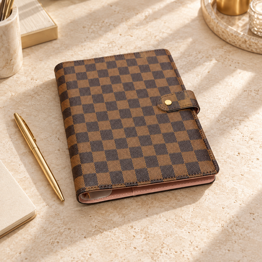 Nexella Luxe Pastel Pink A5 Checkered Planner | Rose-Gold Rings