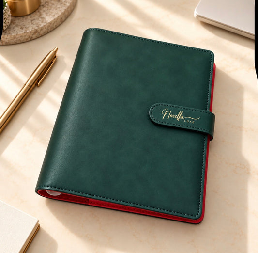 Nexella Luxe Jardin A5 Planner Binder | Green & Red, 30mm Gold Rings